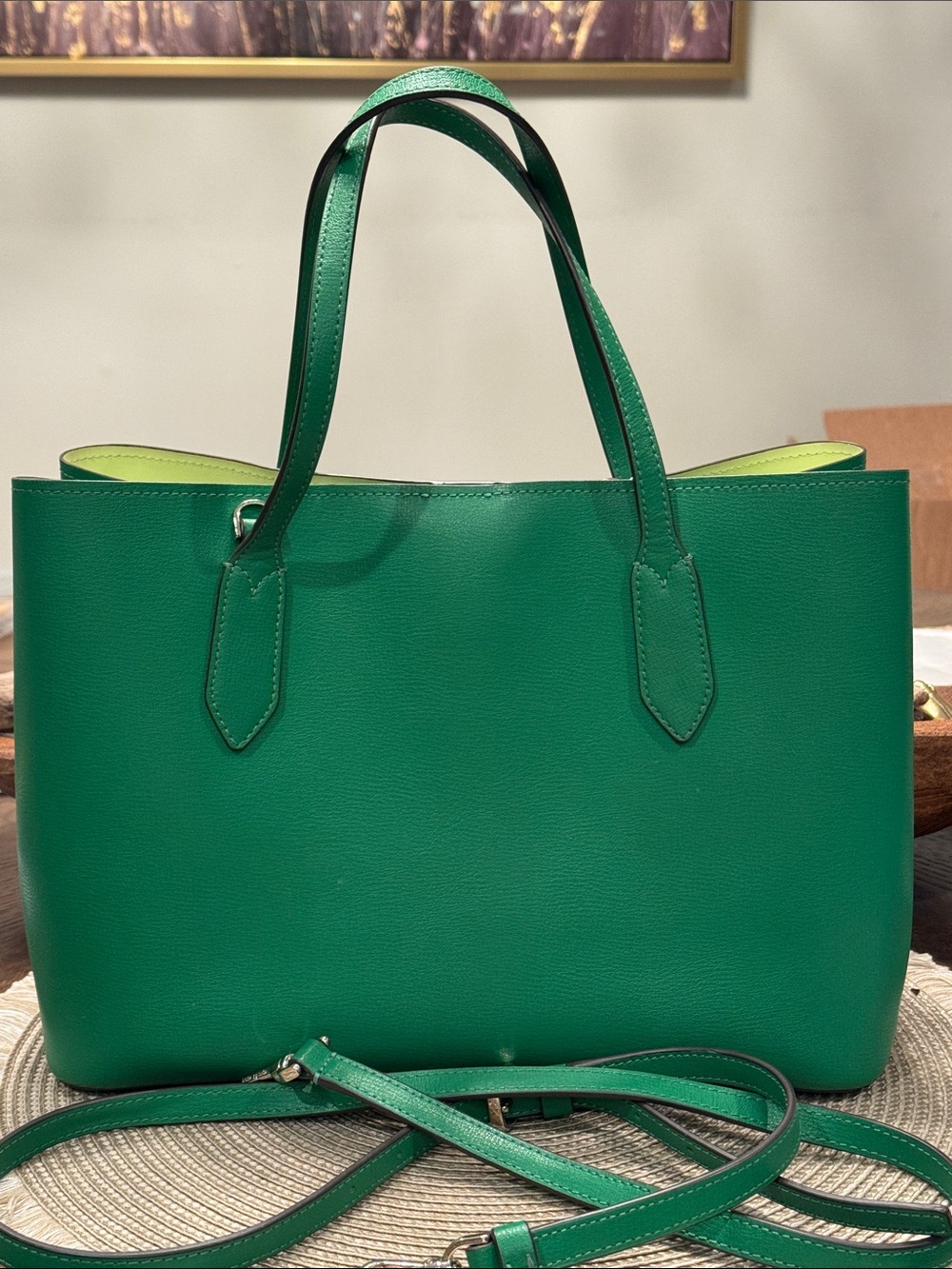 Kate Spade NY Bleeker Green Medium Tote Saffiano Leather/Strap & Floral Charm - Picture 3 of 9